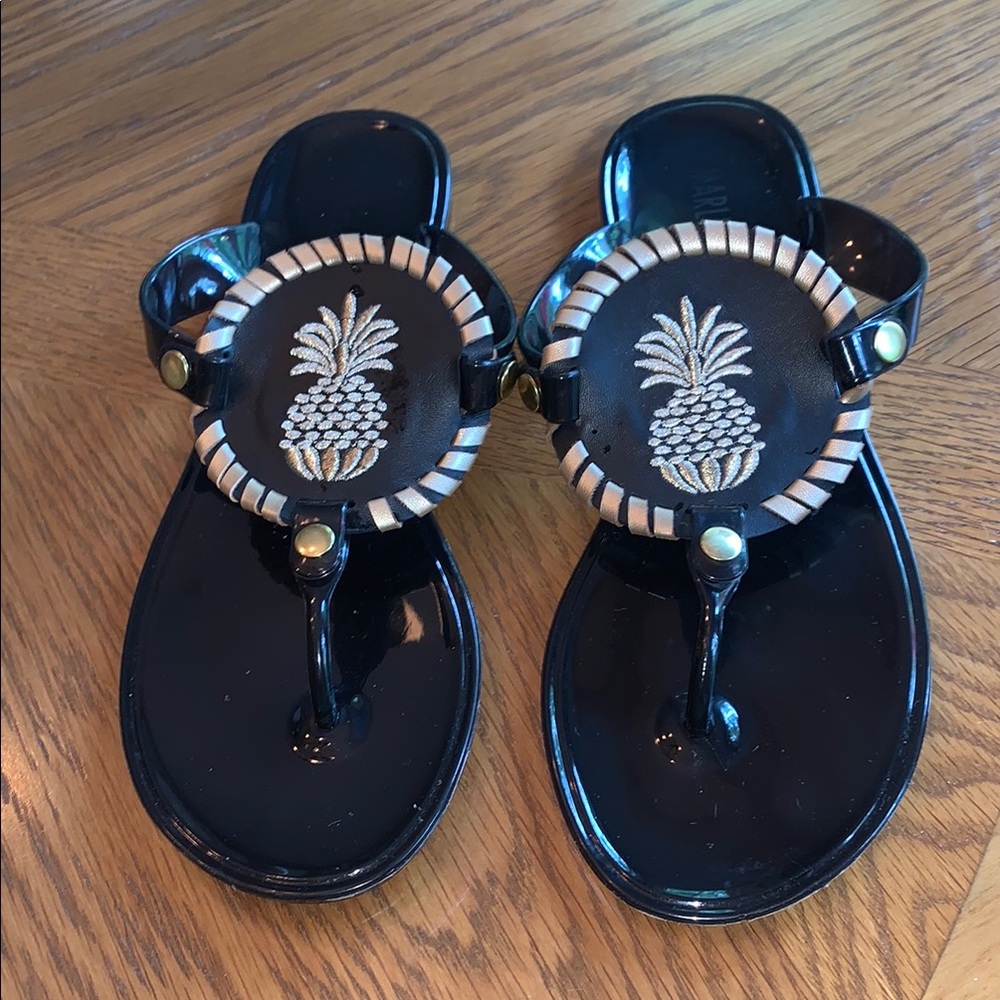 Marleylilly Thong Flip Flop Sandal Black Gold Pineapple SZ 8